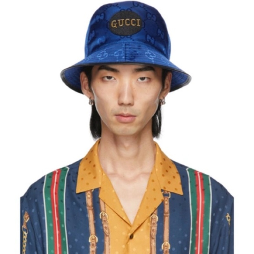 Gucci Lamè Logo Print Bucket Hat NWT